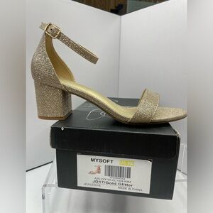 Mysoft Gold Glitter Block Heel Sandals